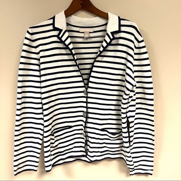 - Banana Republic navy/white striped  jacket  L - Picture 1 of 8